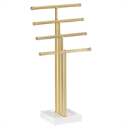 Smykkestativ. Høj model. 4 etager. Mat guld finish. 41 cm til øreringe og kæder.